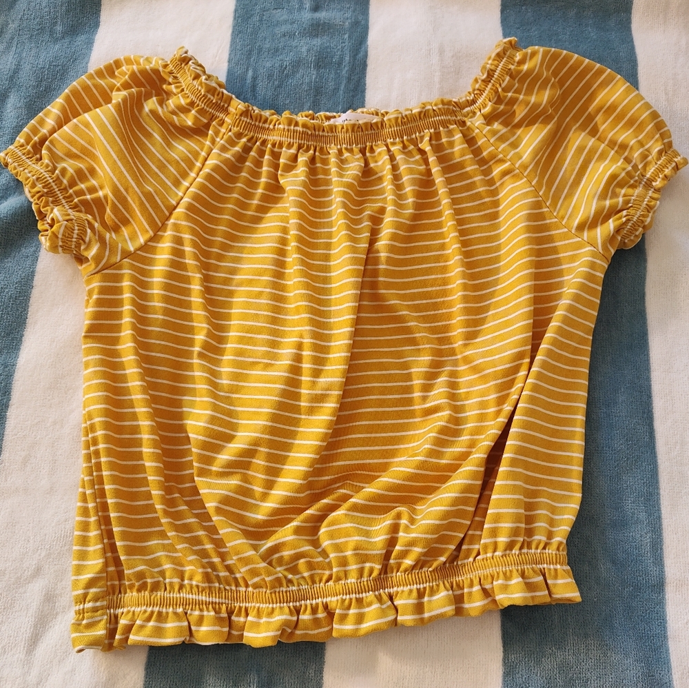 Girls Beautees Adorable Yellow W/ White Stripe Top Sz. 10/12